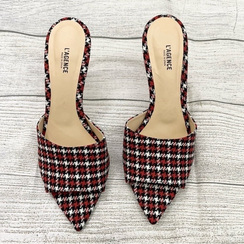 L'AGENCE Red and Black Houndstooth Heels - Picture 9 of 9